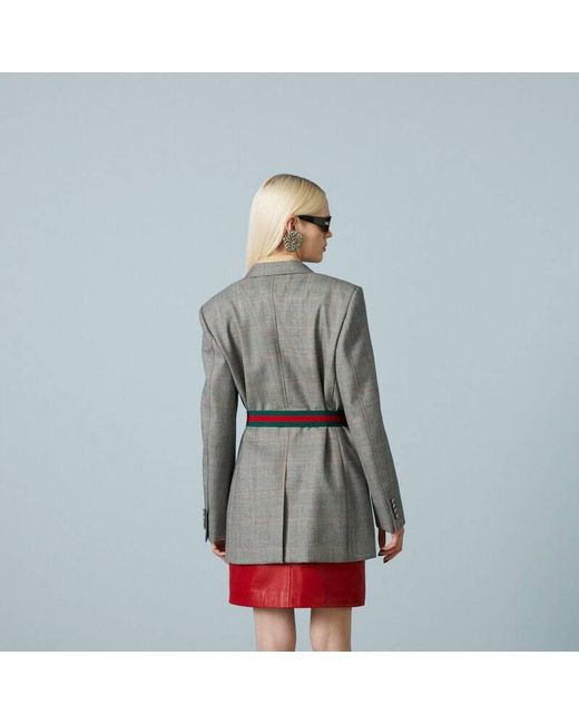 Gucci Gray Checked Tailored Jacket