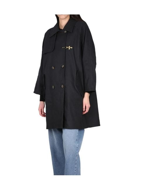 Fay Black Double-Breasted Straight Hem Boxy Coat