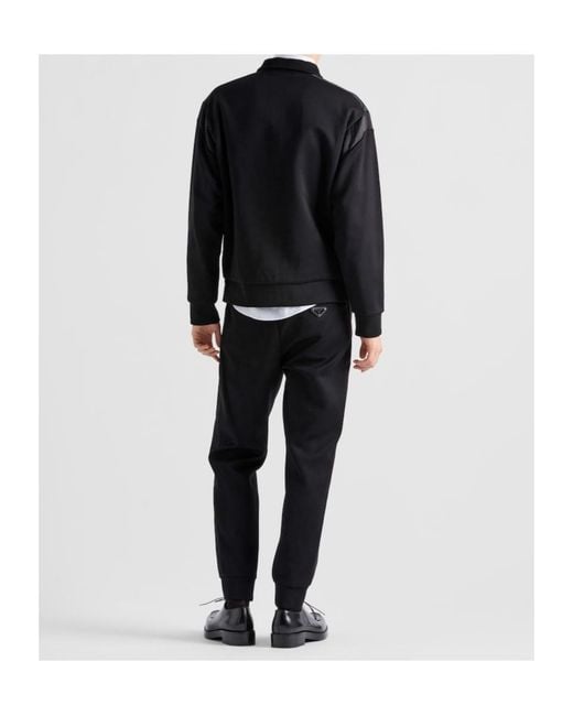 Prada Black Technical Fleece Trousers With Duchesse Details for men