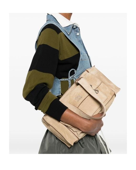Miu Miu Natural Zippered Shoulder Bag