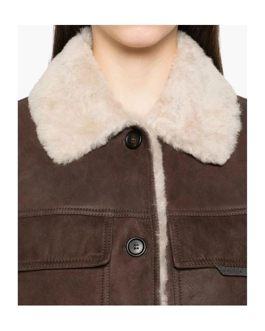Brunello Cucinelli Brown Shearling-Collar Gilet