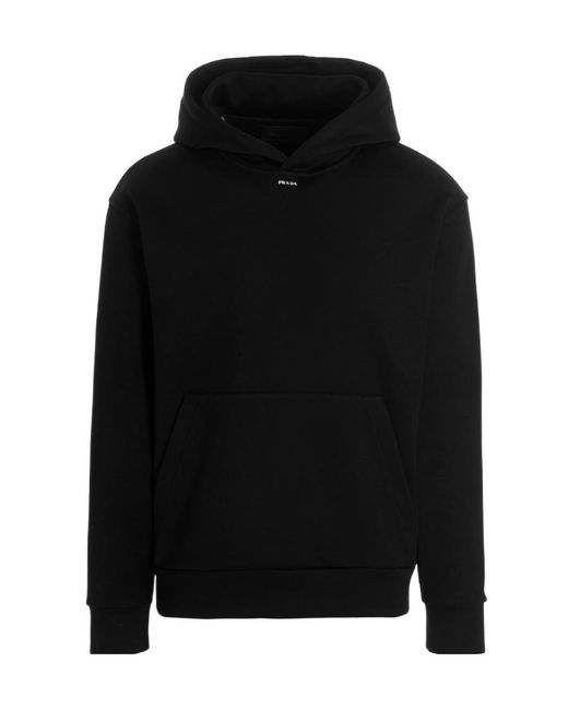 Prada Black Logo Detailed Drawstring Hoodie for men