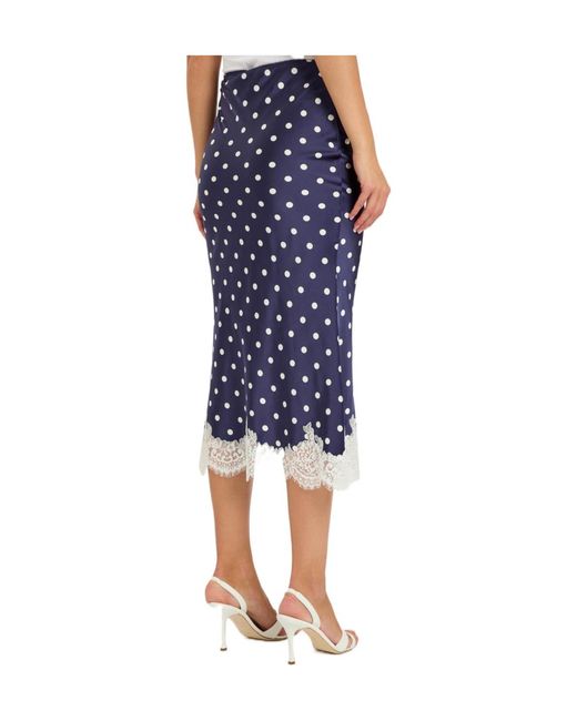 Self-Portrait Blue Polka Dot Lace-Trim Satin Midi Skirt