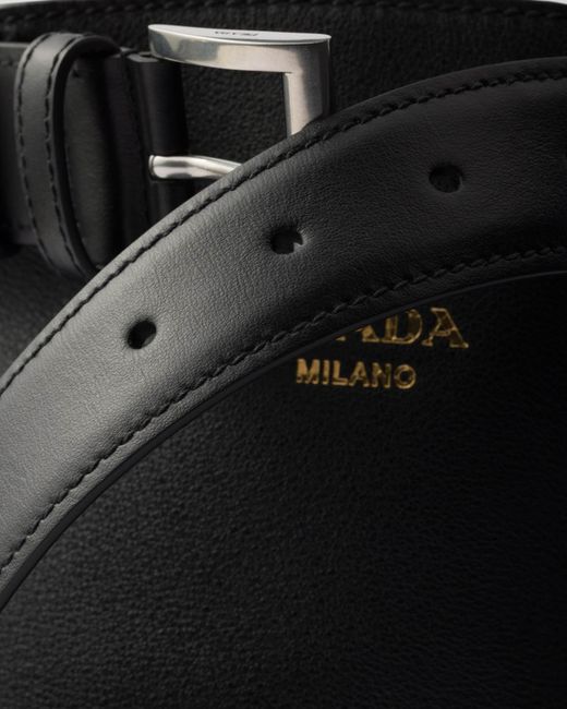 Prada Black Buckle Leather Bucket Bag With Belt