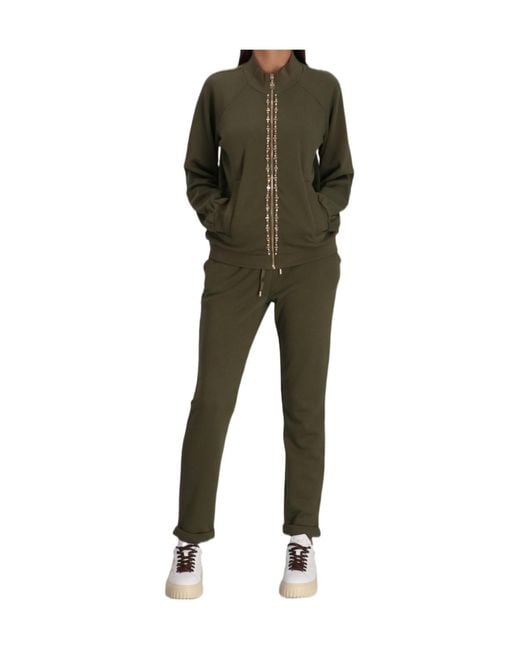 Liu Jo Green Embellished Zip-Front Bomber Jacket