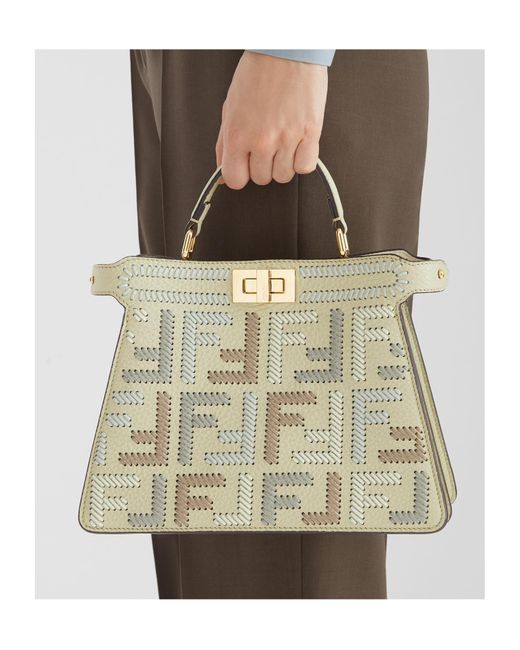 Fendi Metallic Sage Leather Bag With Ff Interlacing