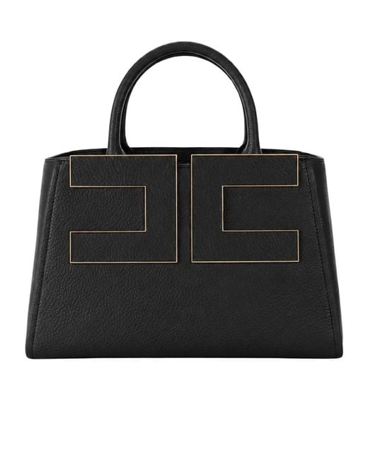 Elisabetta Franchi Black Logo-Embroidered Tote Bag