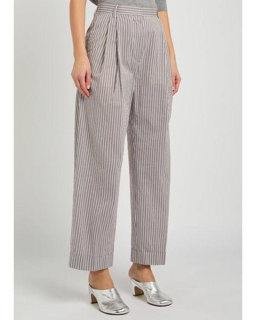 Dries Van Noten Gray Partan Striped Cotton-Blend Trousers