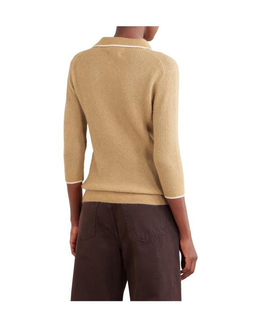 Isabel Marant Natural Ribbed-Detail Wool-Blend Knitted Polo