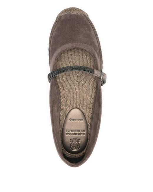 Brunello Cucinelli Brown Suede Precious Strap Espadrilles