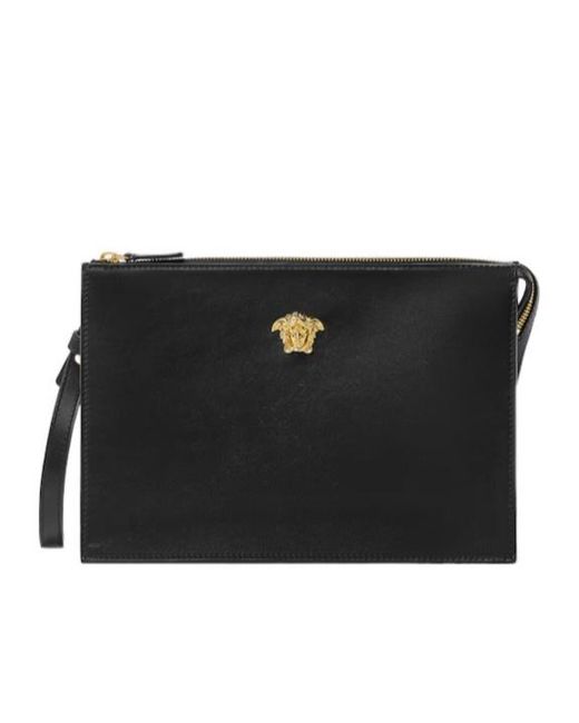 Versace Black Medusa-Head Zipped Clutch Bag for men