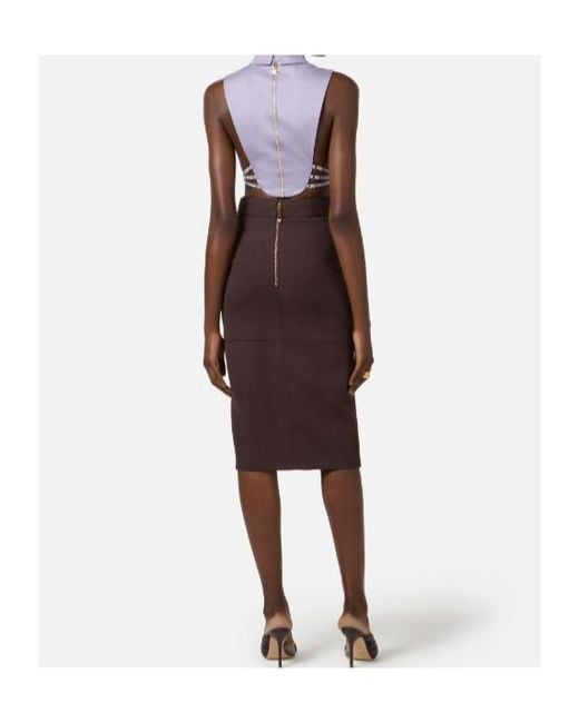 Elisabetta Franchi Brown Tied Waist Zip-Detailed Midi Skirt