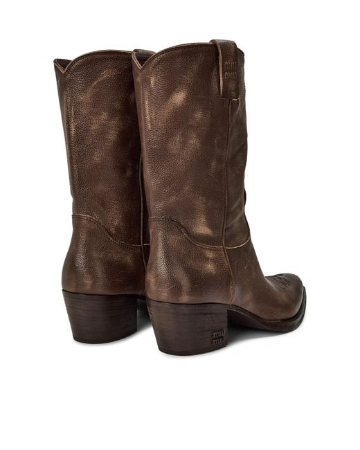 Miu Miu Brown Logo Denim Ankle Boots