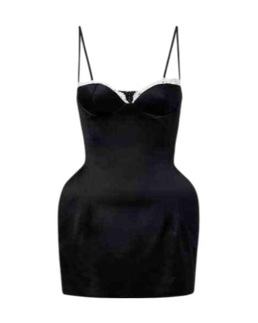 Magda Butrym Black Crochet-Trimmed Cotton Bustier Dress