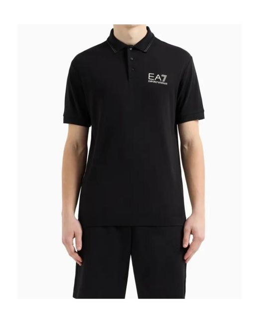 EA7 Black Logo-Print Polo Shirt for men