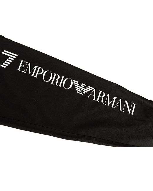 EA7 Black Logo-Print Cotton Track Pants for men