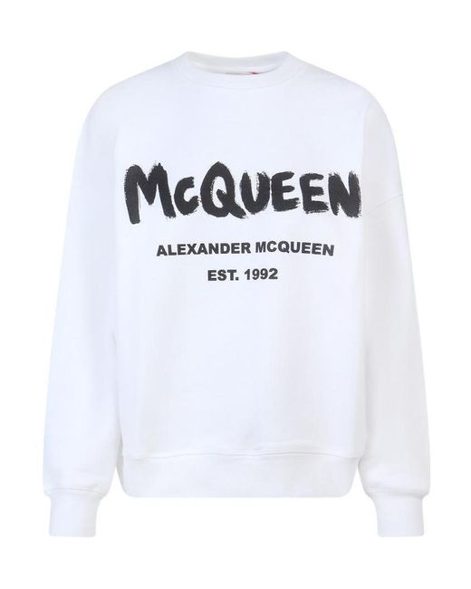 McQueen White Logo Printed Crewneck Sweatshirt