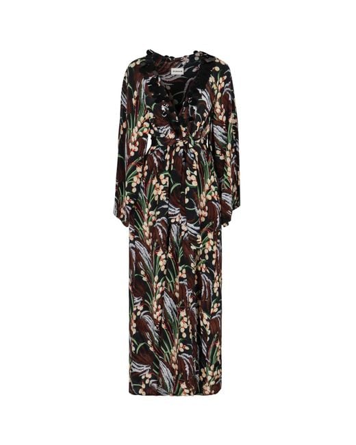 P.A.R.O.S.H. Black Printed Crepe Midi Dress