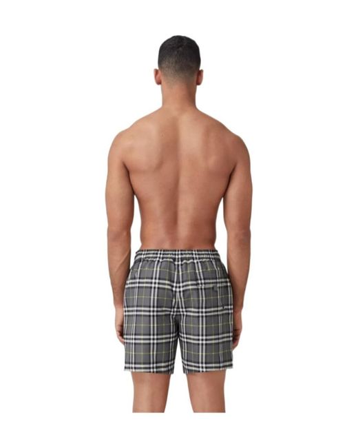 Burberry Gray Checked Drawstring Swim Shorts for men