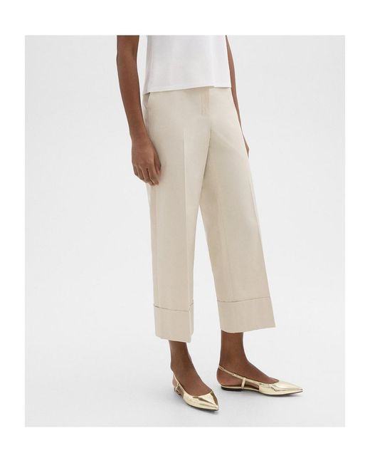 Theory White High-Waist Cuff Pants