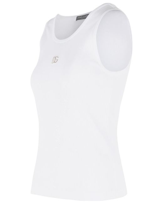Dolce & Gabbana White Dg Embroidered Ribbed Tank Top