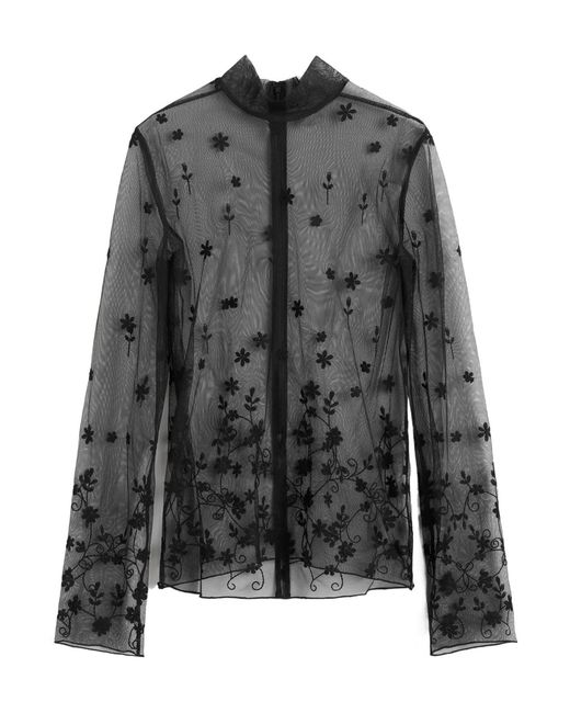 Totême Gray Floral-Embroidered Shirt