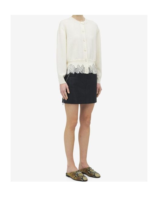 McQueen White Cobweb Lace Shrunken Cardigan