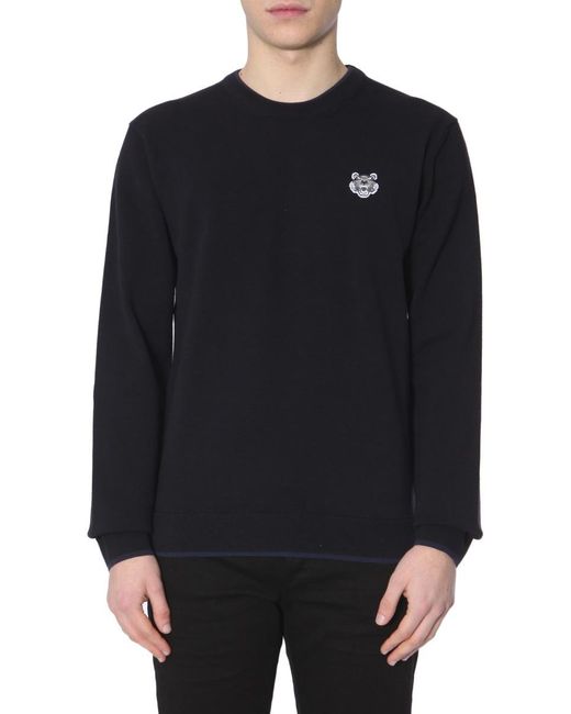 KENZO Blue Hutou Embroidered Cotton Blended Sweater for men