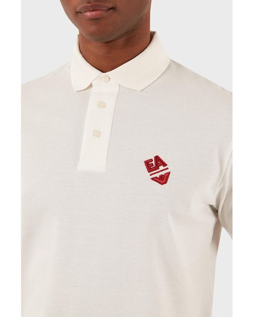 Emporio Armani White Logo-Embroidered Polo Shirt for men