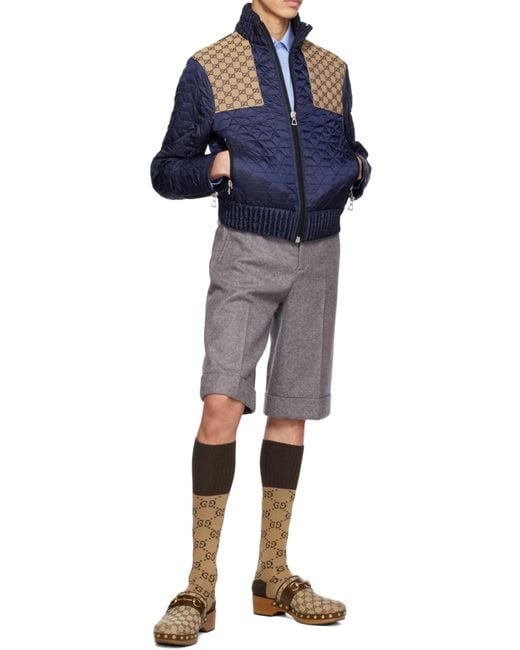 Gucci Blue Quilted Gg-Detail Jacket for men