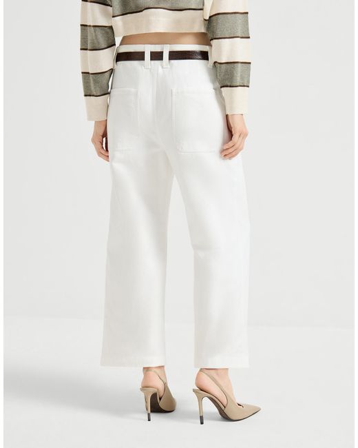 Brunello Cucinelli White Cotton-Linen Gabardine Chinos