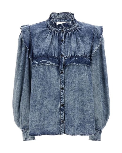 Isabel Marant Blue Isabel Marant Étoile Idety Ruffled Denim Shirt