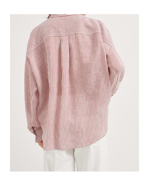 Brunello Cucinelli Pink Striped Long-Sleeved Shirt