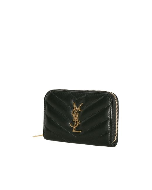 Saint Laurent Black Cassandre Matelassé Coin Card Wallet