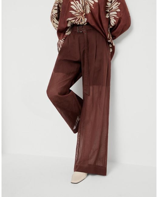 Brunello Cucinelli Purple Cotton Organza Belted Trousers