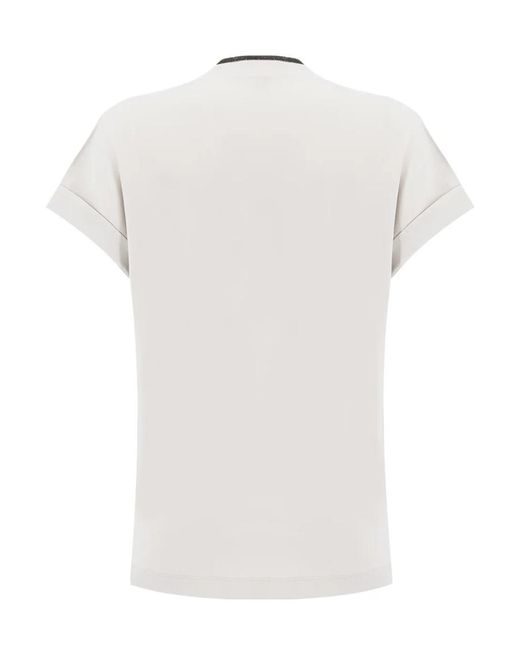 Brunello Cucinelli White Monili-Chain V-Neck T-Shirt