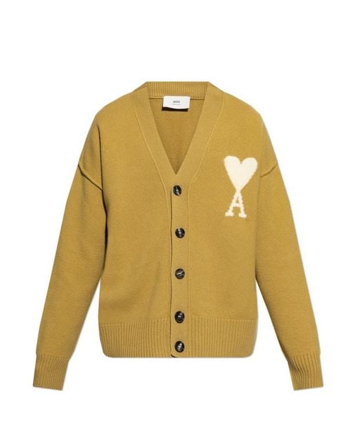 AMI Yellow Wool Cardigan for men