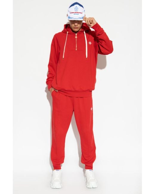 Casablanca Red Logo-Patch Zip-Neck Hoodie for men