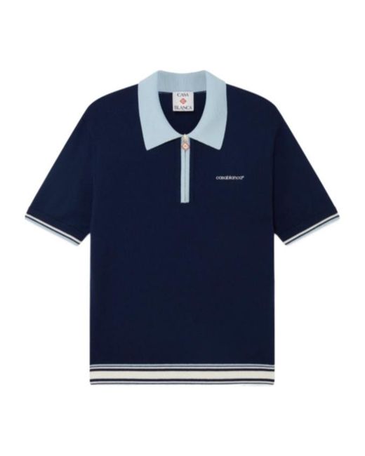 Casablanca Blue Knitted Tennis Polo Shirt for men