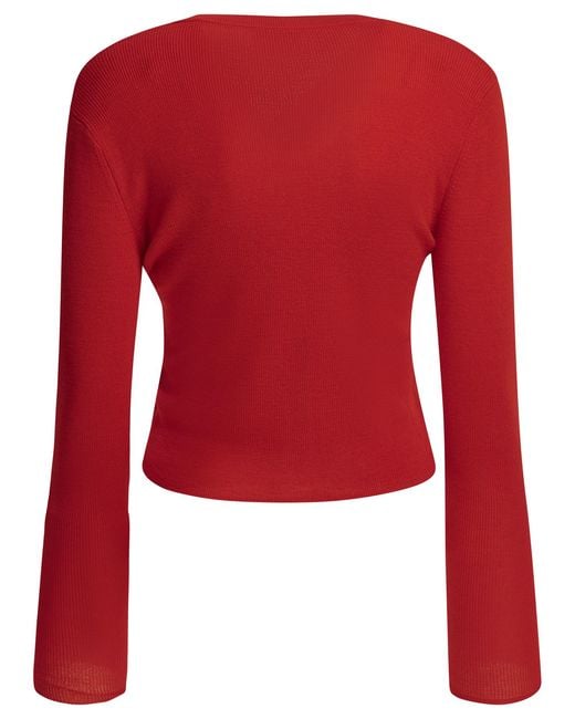 Ganni Red Ribbed V-Neck Cardigan