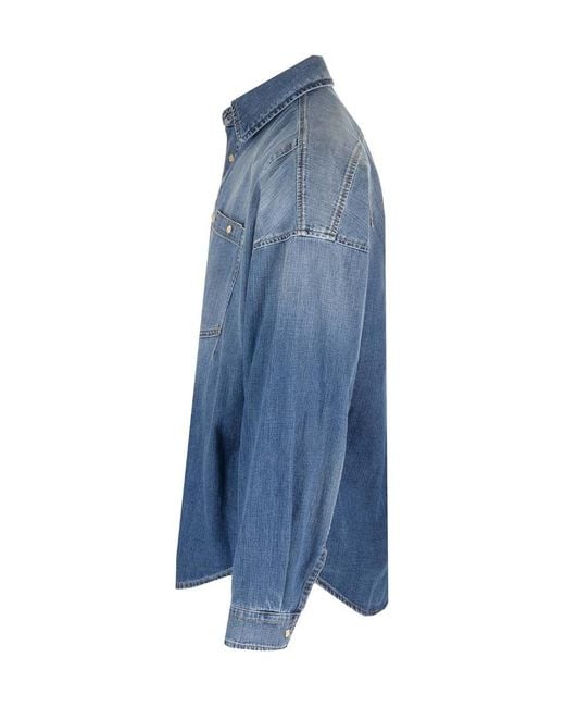 McQueen Blue Dart-Detailed Long Sleeved Denim Shirt for men