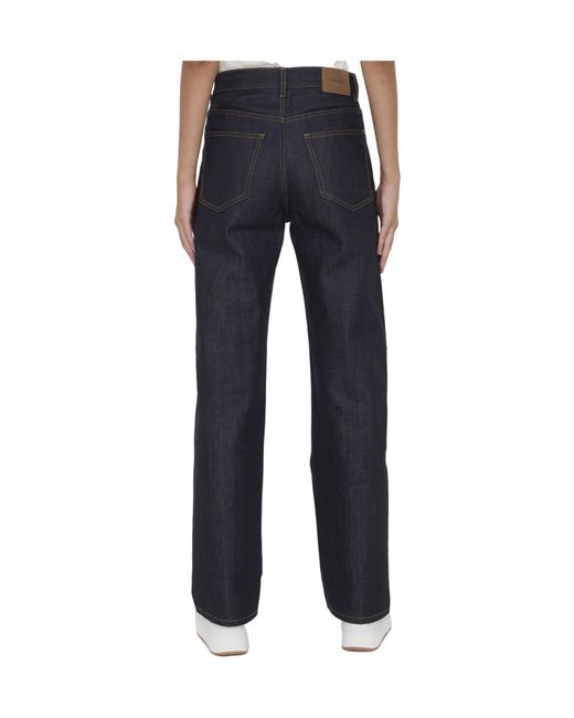 Saint Laurent Blue High-Rise Straight Leg Jeans