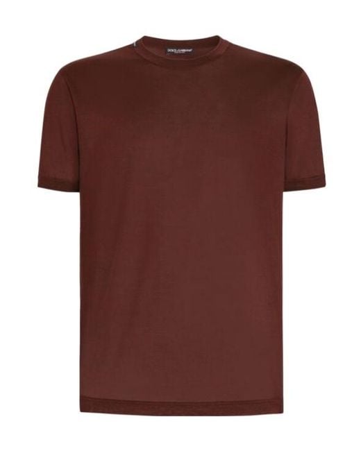 Dolce & Gabbana Brown Logo Patch Silk T-Shirt for men