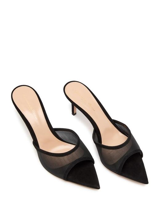 Gianvito Rossi Black Sienna 70 Suede Mules