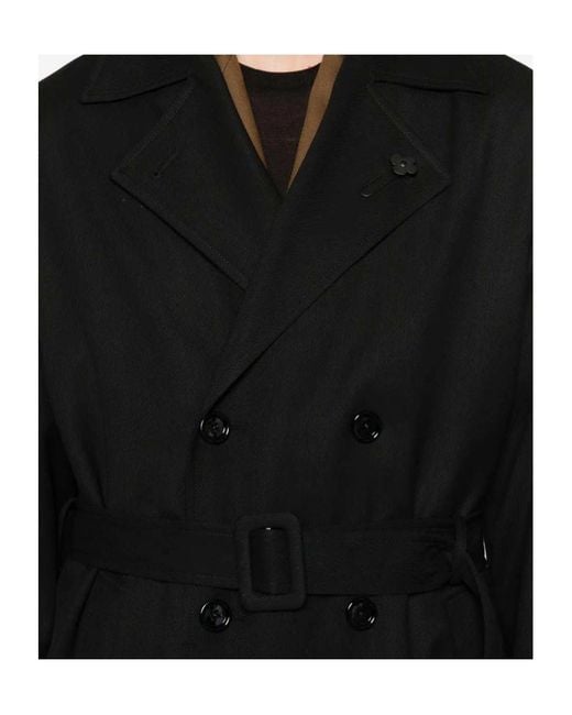 Lardini Black Belted Double-Breasted Coat for men