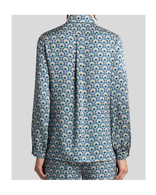 Etro Blue Micro Palm Motif Twill Shirt