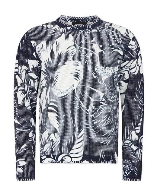 DSquared² Blue Flower-Pattern Sweater for men