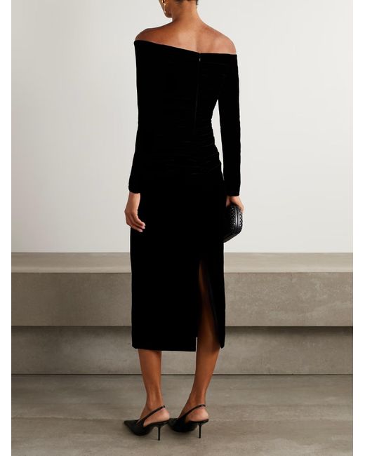 Carolina Herrera Black Ruched Velvet Midi Dress