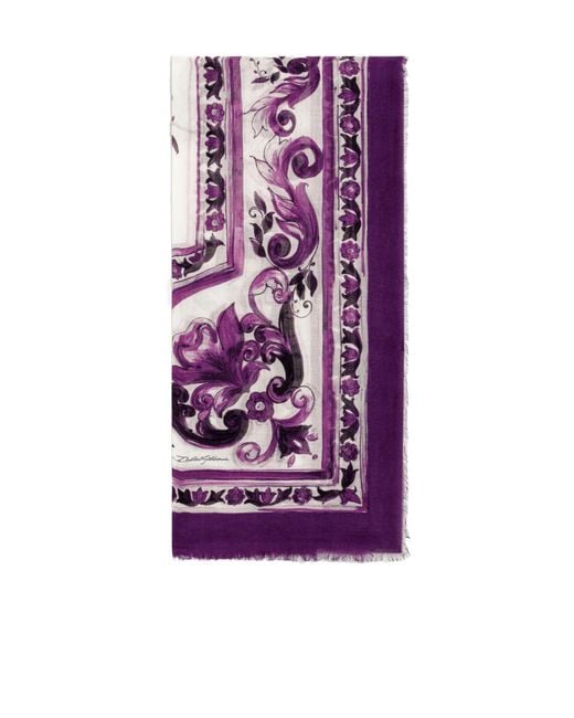Dolce & Gabbana Purple Majolica-Print Silk Scarf