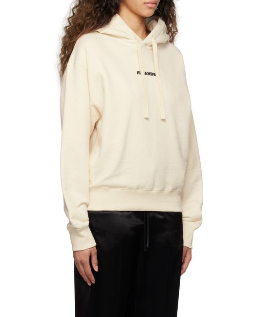 Jil Sander White Logo Printed Drawstring Hoodie